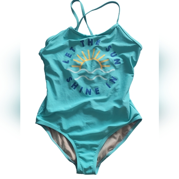 Old Navy Girl's One Piece Swimsuit SIZE XL 11/12 Blue Sun Print Shoulder Straps - Picture 5 of 14